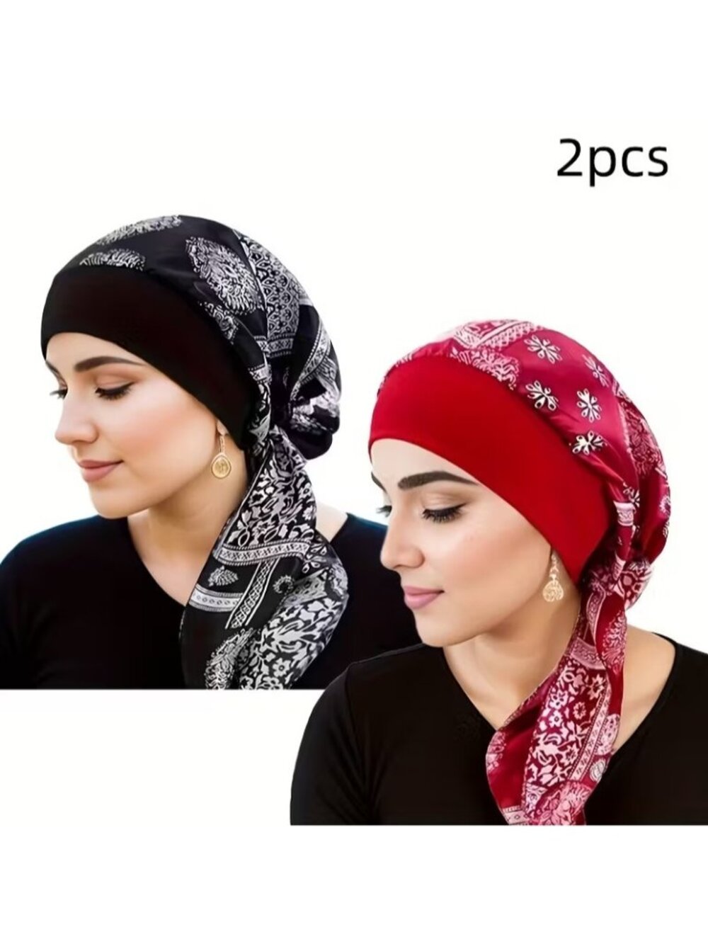 Floral Print Headband Elastic Wide Band Caps Outdoor Casual Hats Black Red Lot 2